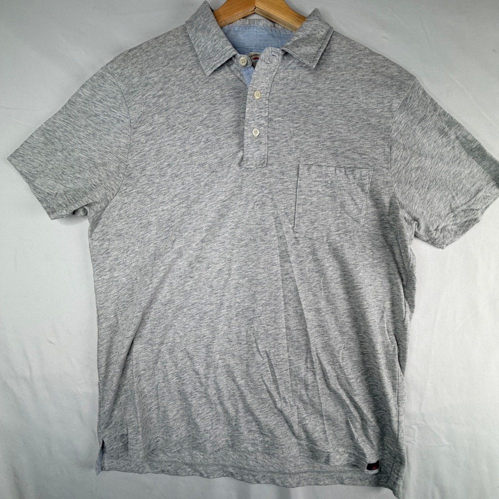 Faherty Brand Mens Large Gray Short Sleeve Pocket Polo Shirt Heathered Jersey L